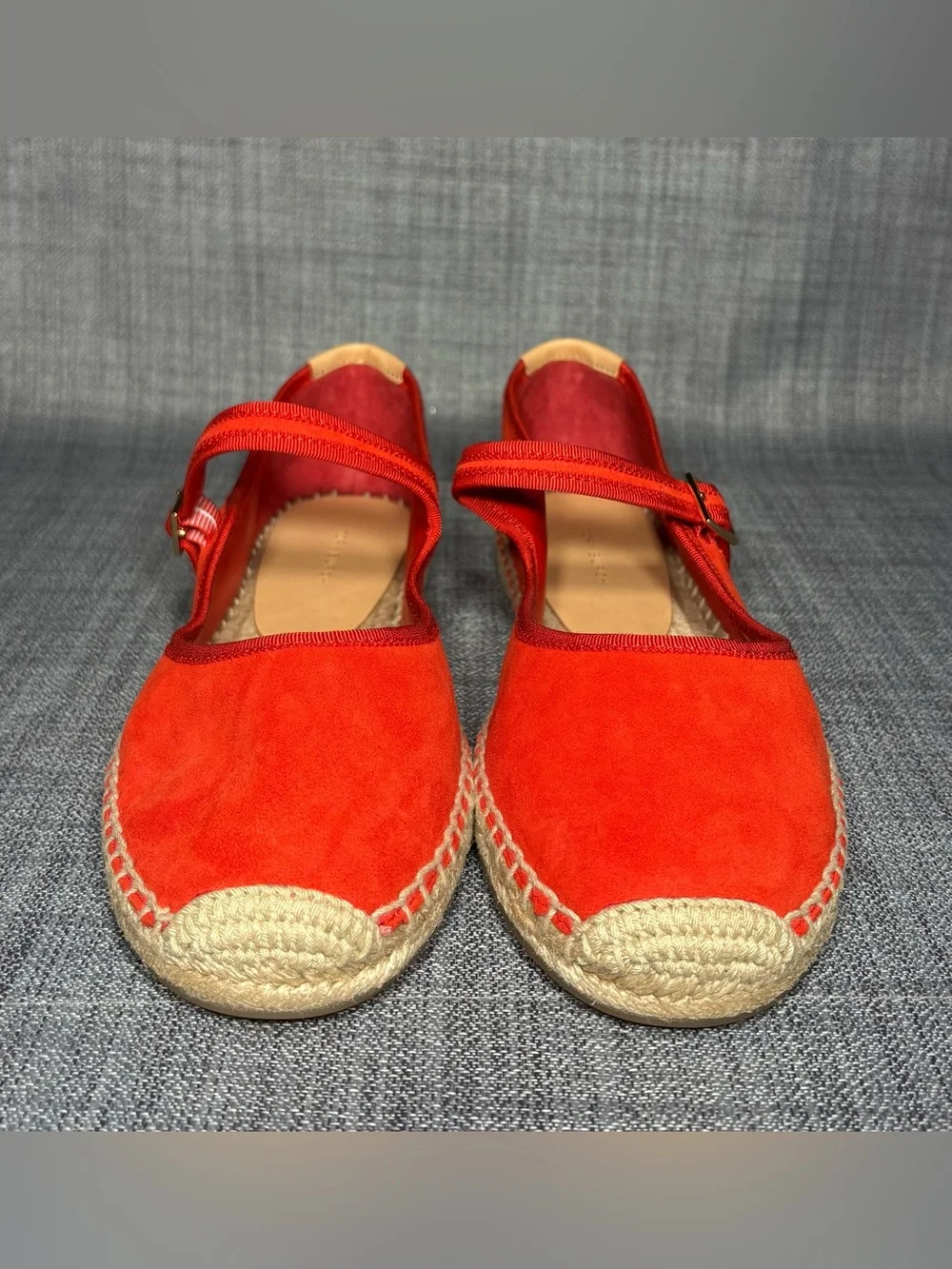 Tory Burch Suede Mary-Jane Espadrille Flats Blazing Red Size 9M